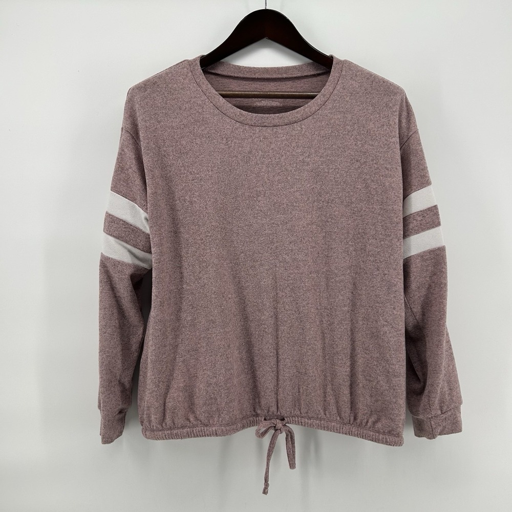 Bobbie Brooks Top Womens Large Mauve Pink Heathered Varsity Stripe Sporty Casual